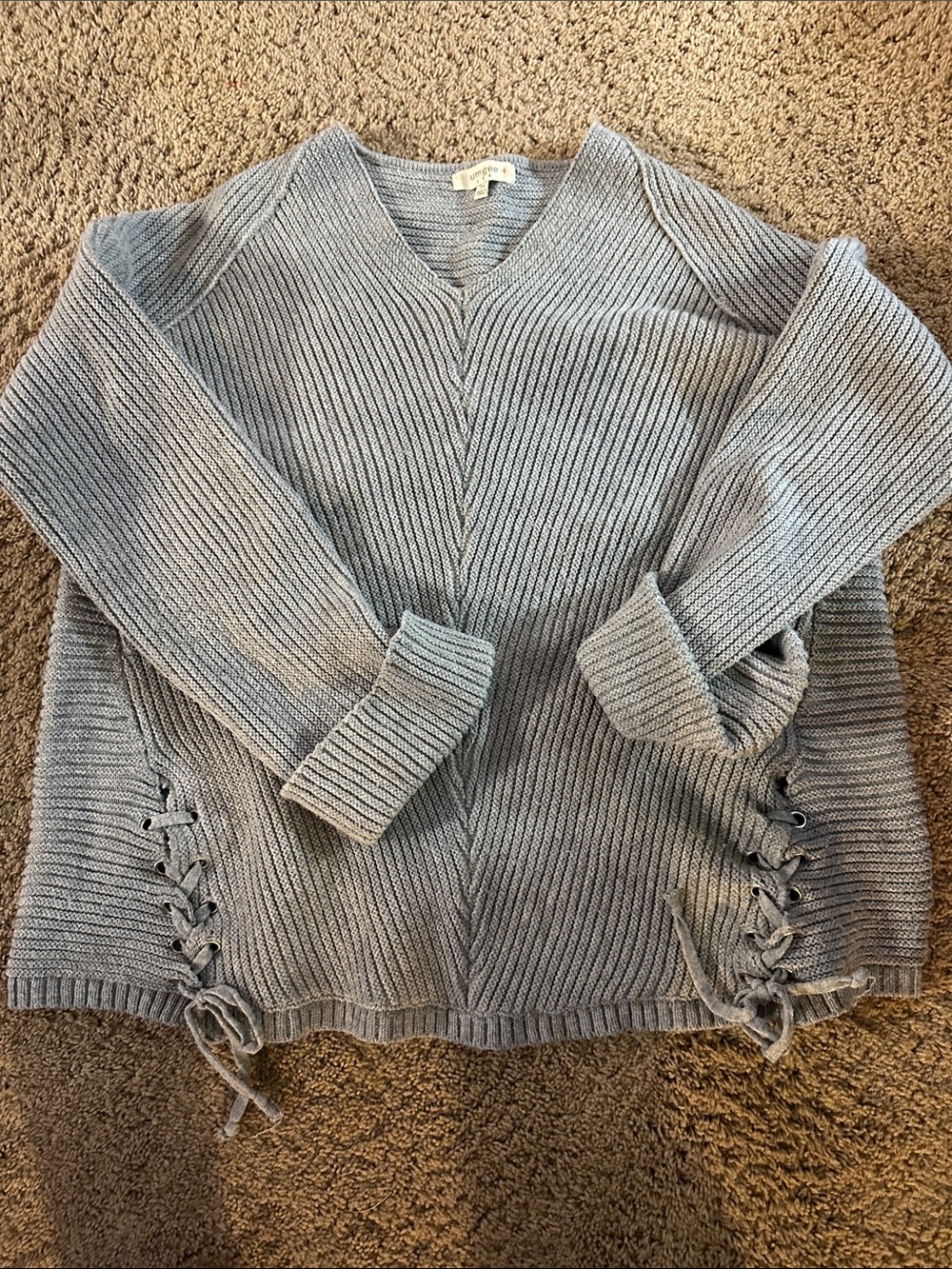 Umgee Light Gray V-Neck Side Lace-Up Knit Sweater